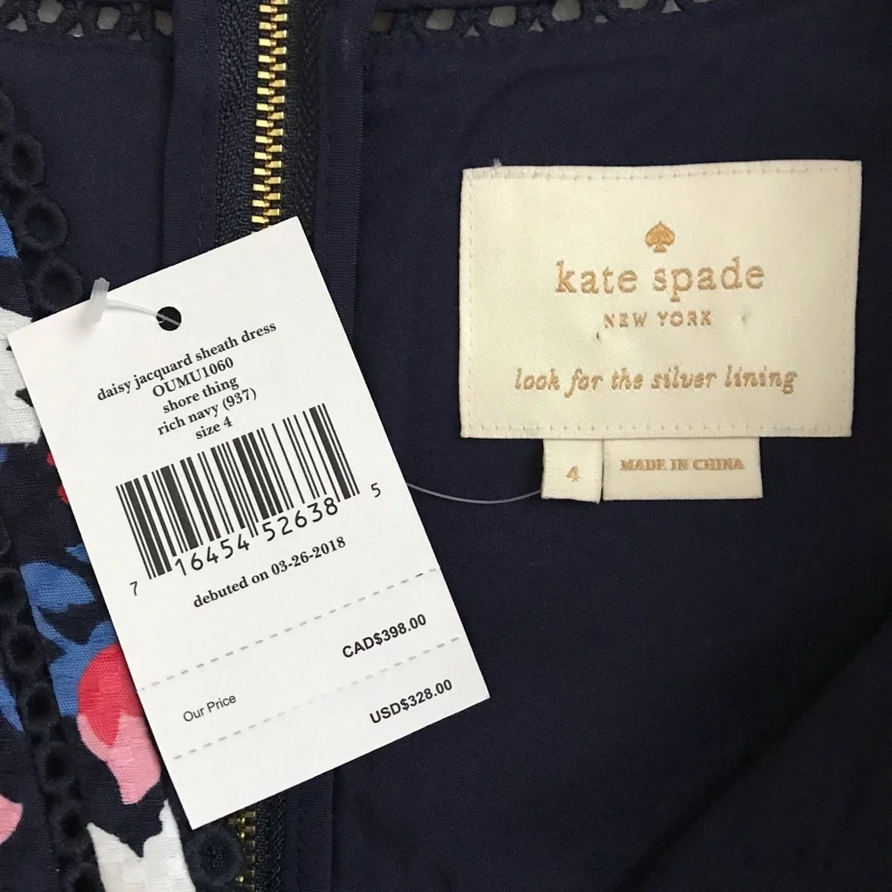 Kate Spade Shore Thing Floral Daisy Jacquard Sheath Dress Size 4 NWT